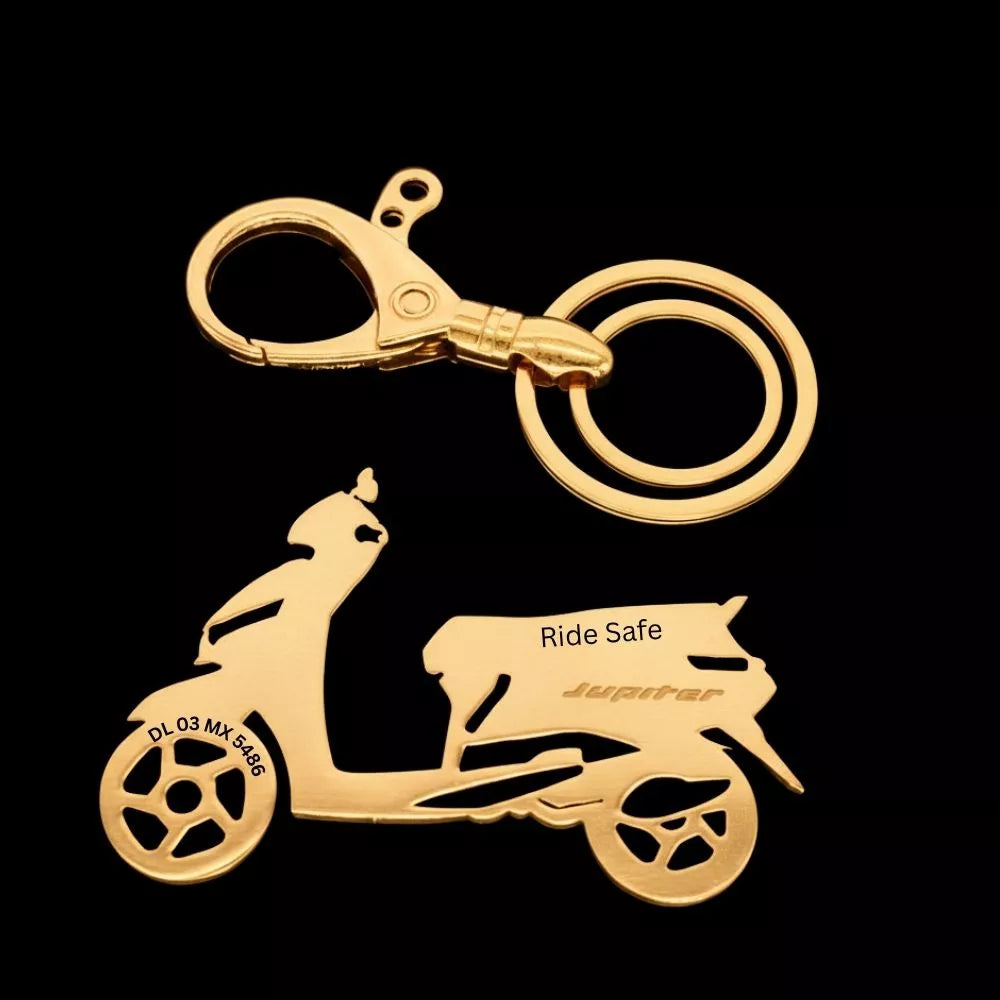 stainless steel TVS Jupiter 110 keychain with custom text engraving