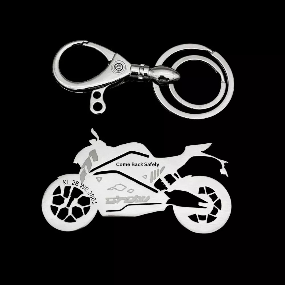 Personalized Ultraviolette F77 Mach 2 Sport keychain available in Silver, Gold, and Rose Gold finishes