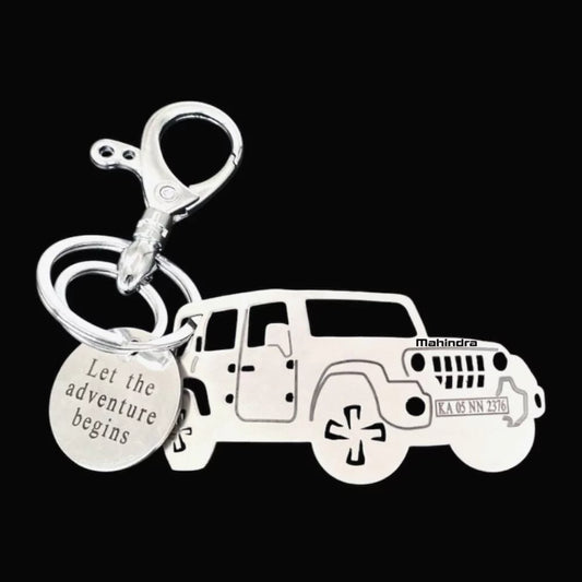 Mahindra Thar Roxx personalized keychain with custom engraving