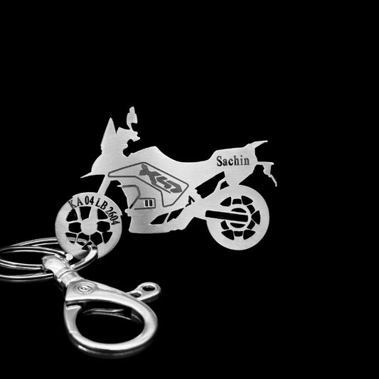 custom Ultraviolette X-47 electric bike keychain with engraved name modern stainless steel design