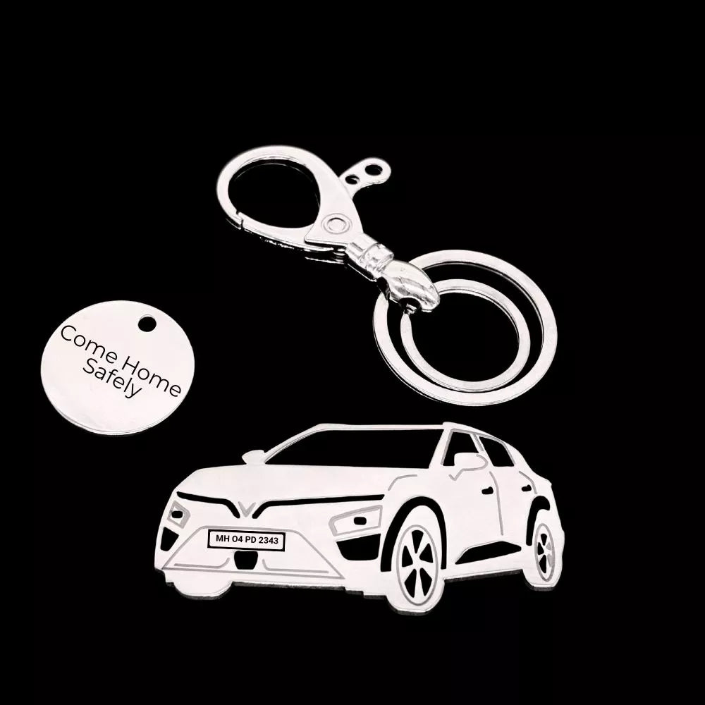 A sleek VinFast VF7 keychain designed with your name and number in a modern plate style