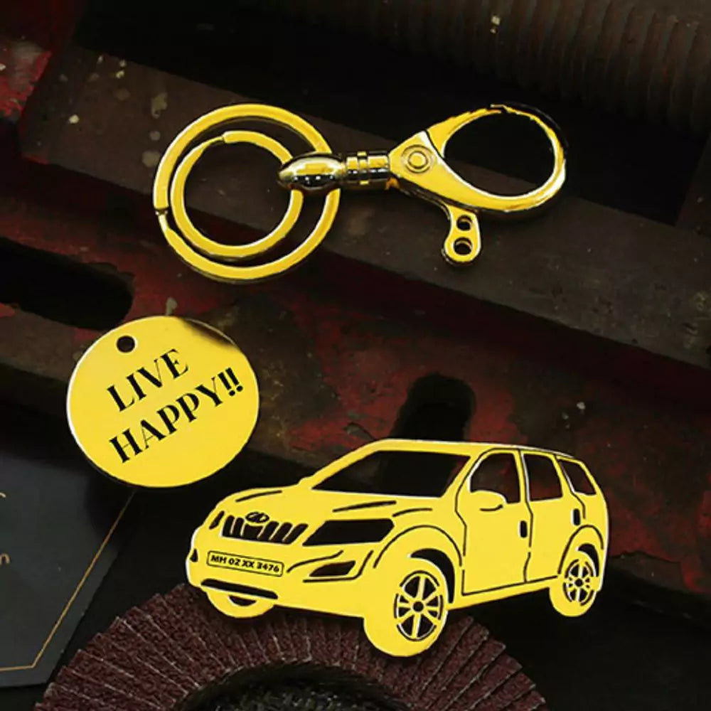 Mahindra XUV 500 keychain with a bold and simple design