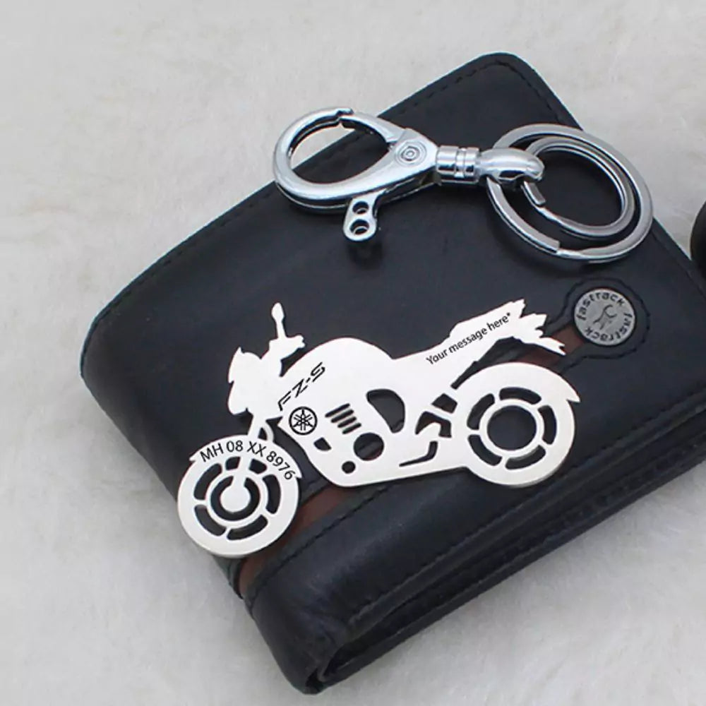Personalized Yamaha FZ keychain with custom name engraving