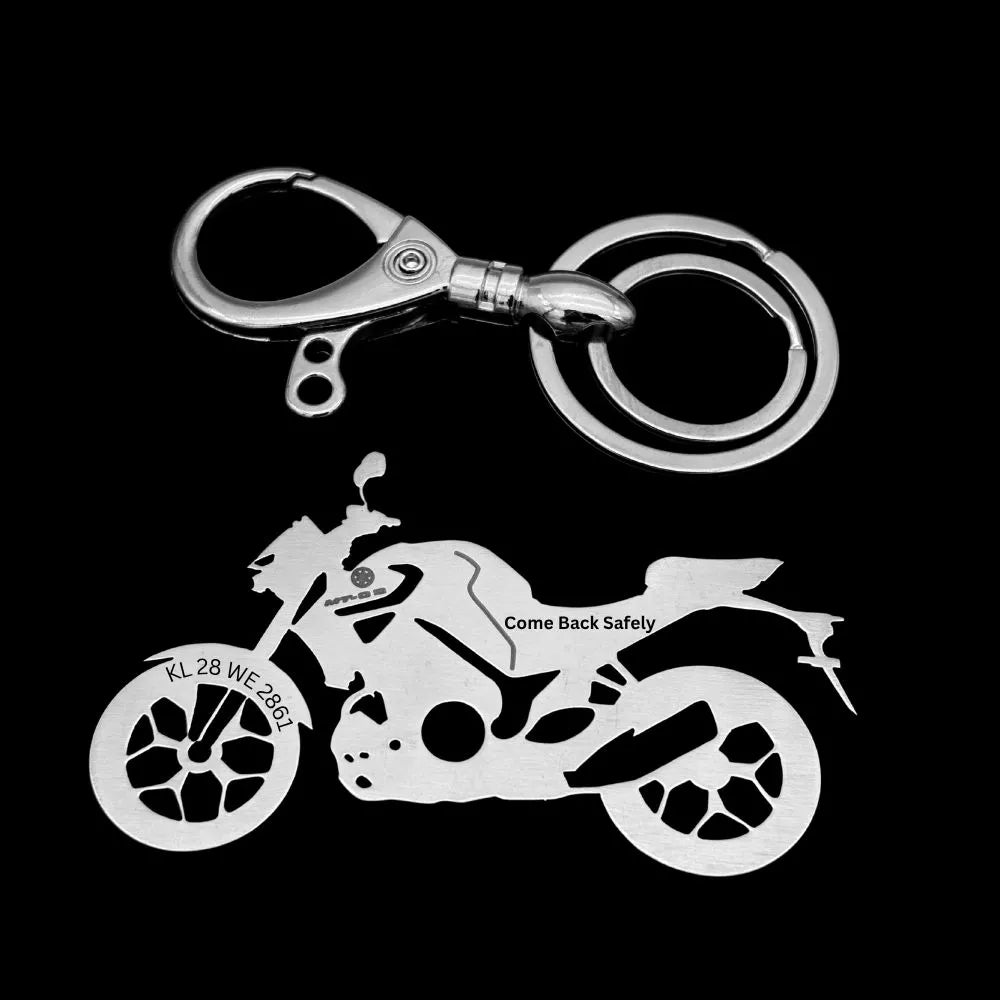 Custom Yamaha MT-03 keychain attached to motorcycle keys, perfect accessory for MT series riders