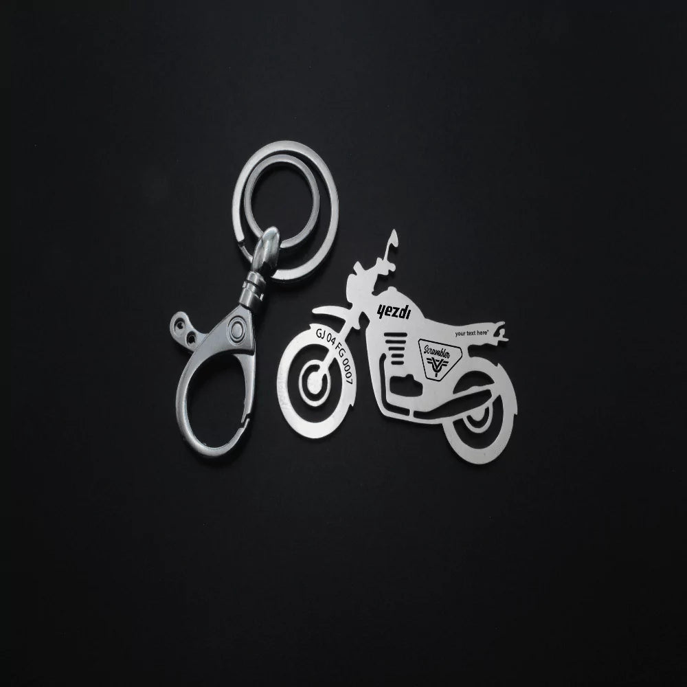 Custom engraved Scrambler 2022 keychain made with careoptions.