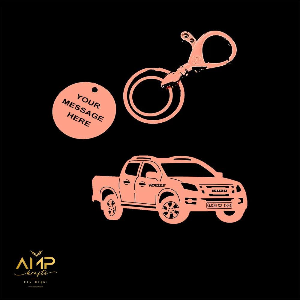 Personalized Isuzu D-Max V-Cross keychain with name engraving