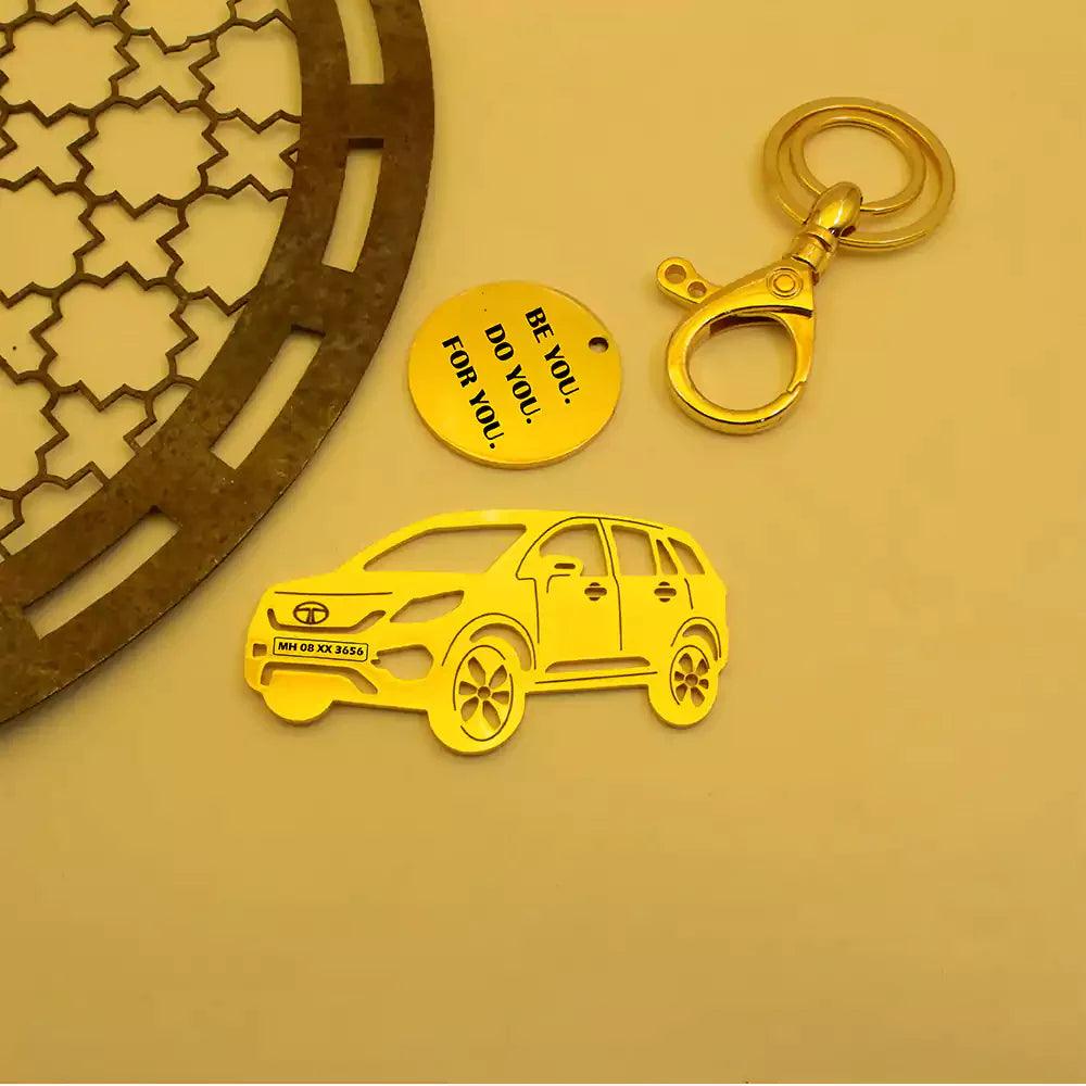 Anniversary gift for couples, Tata Hexa personalized car keychain