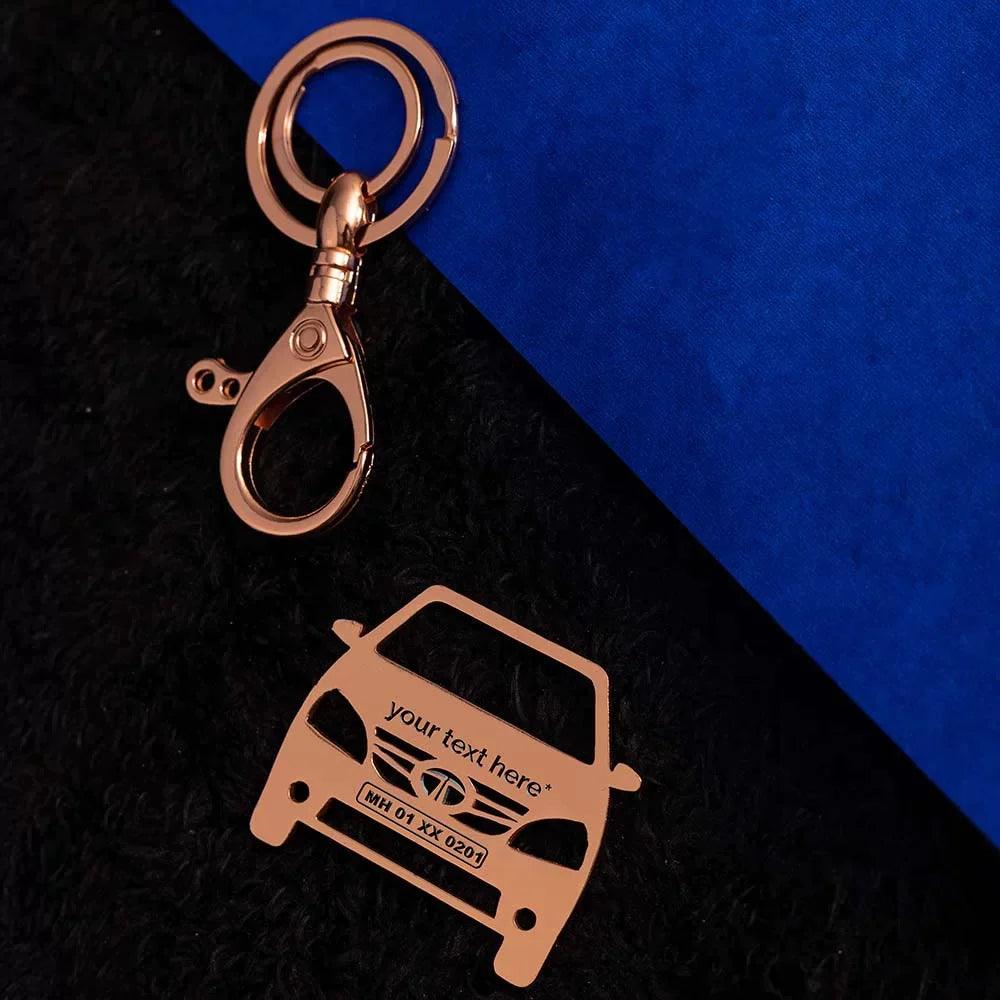 Thoughtful birthday gift for Tata Indigo owner, personalized metal keychain