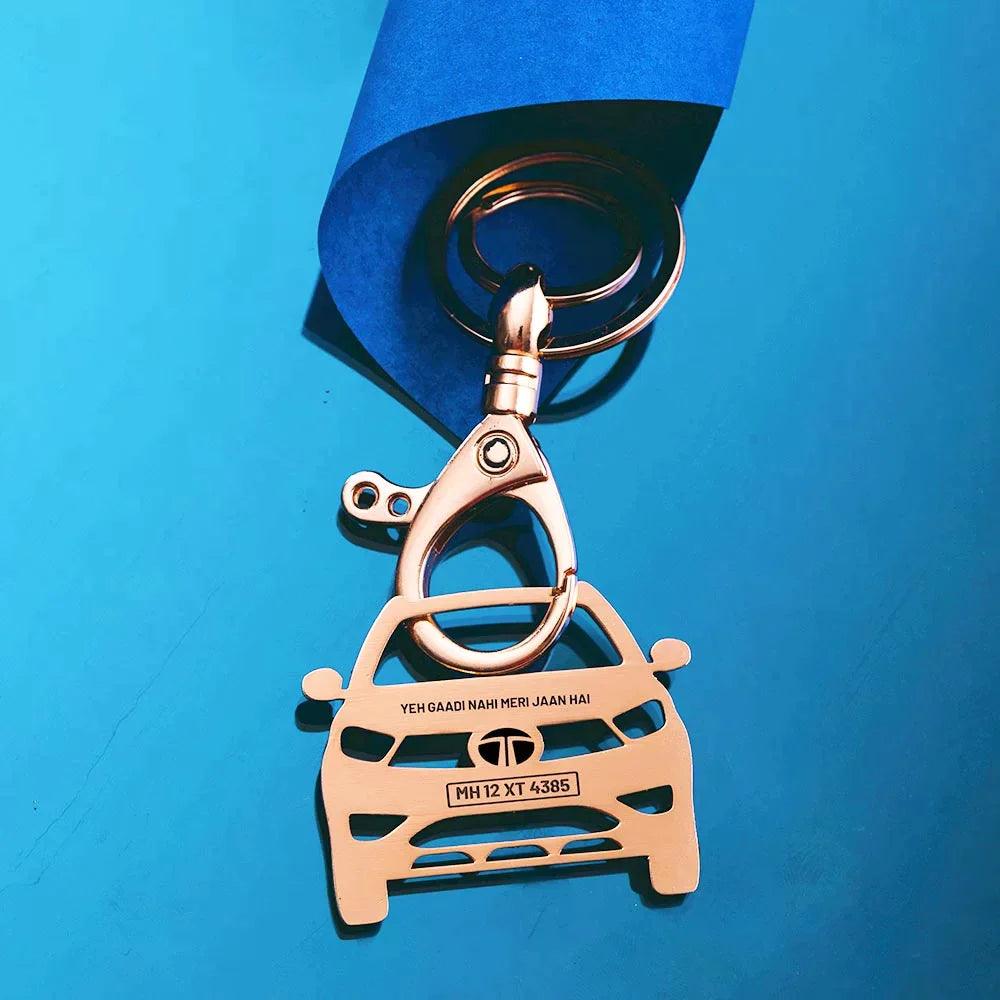 Anniversary gift for couples, Tata Tiago NRG personalized car keychain