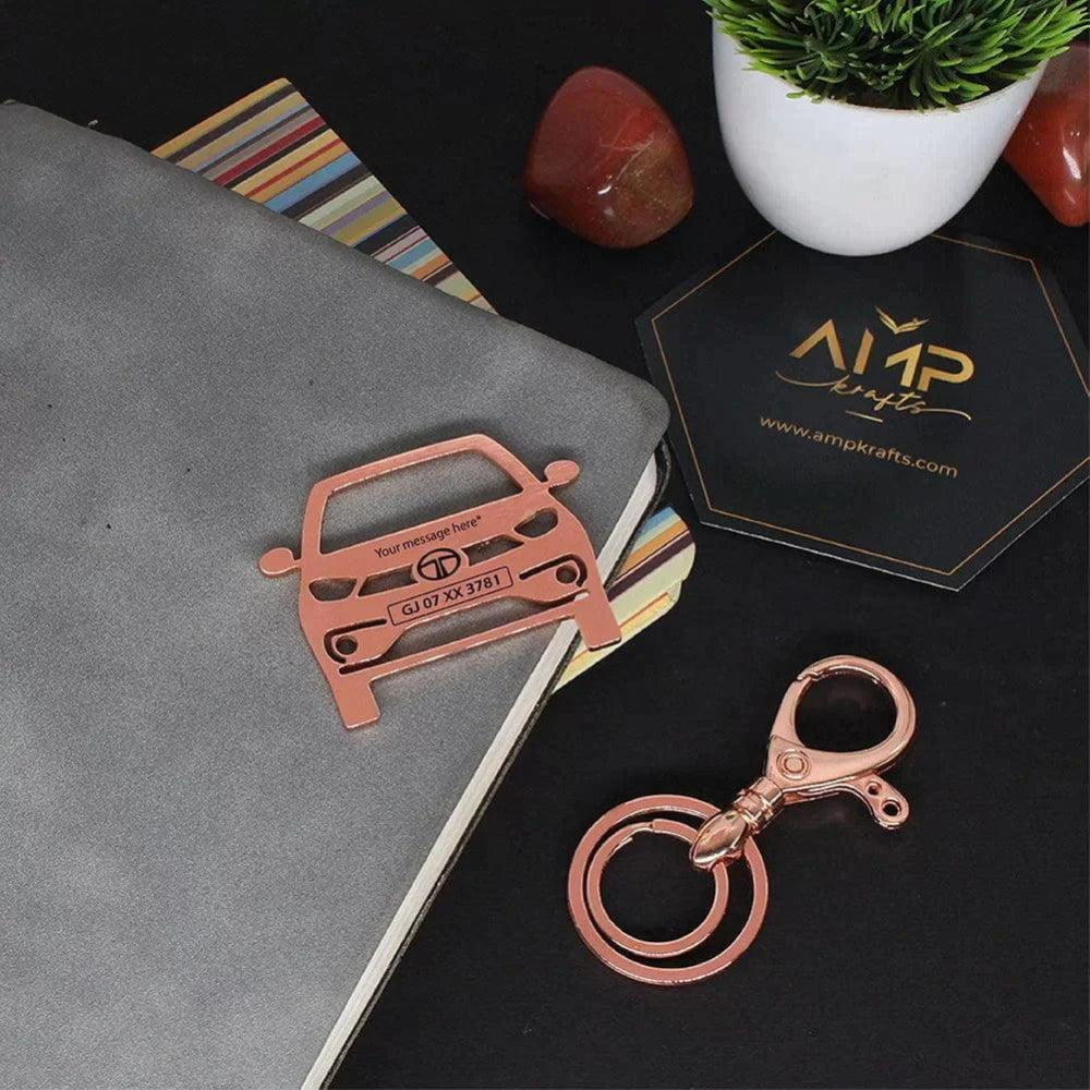 Anniversary gift for couples, Tata Tigor EV personalized car keychain