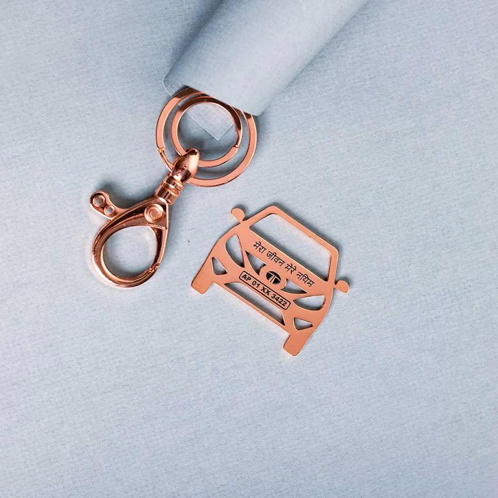 Anniversary gift for couples, Tata Zest personalized car keychain