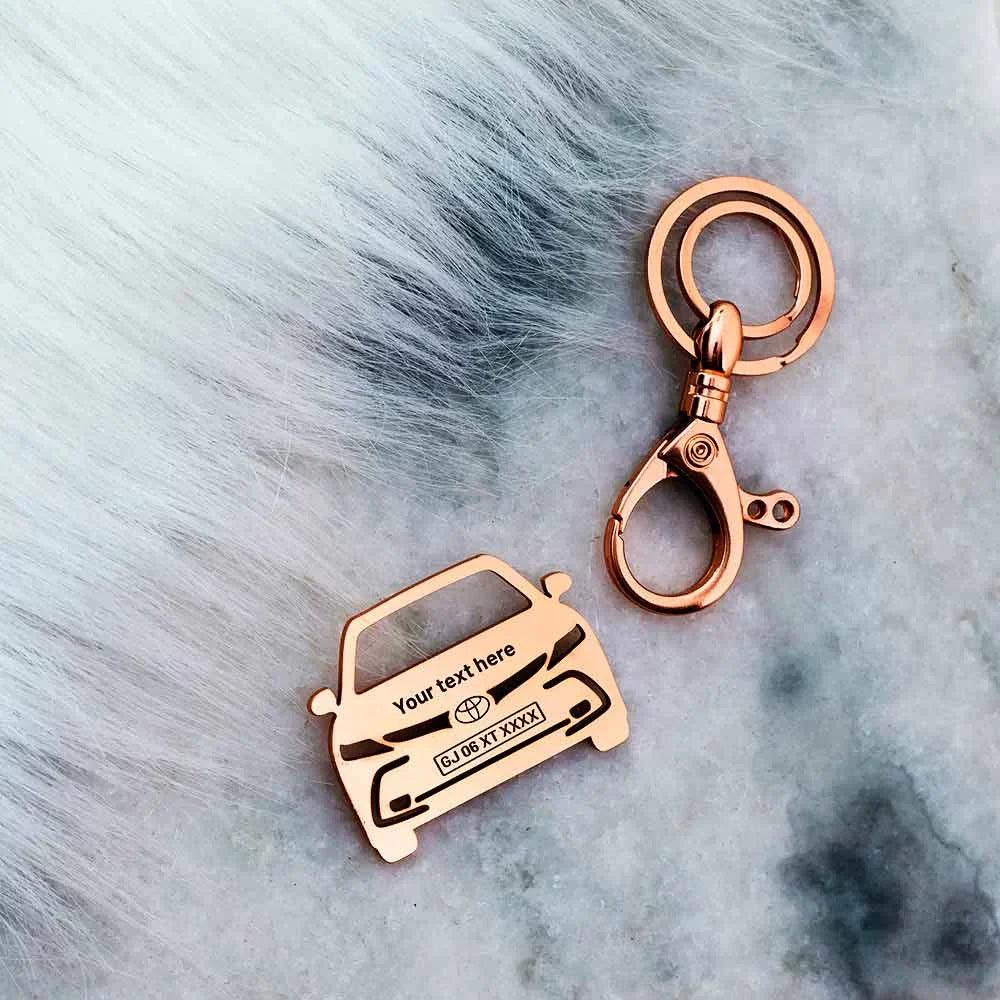 Personalized Toyota Camry keychain in rose gold finish