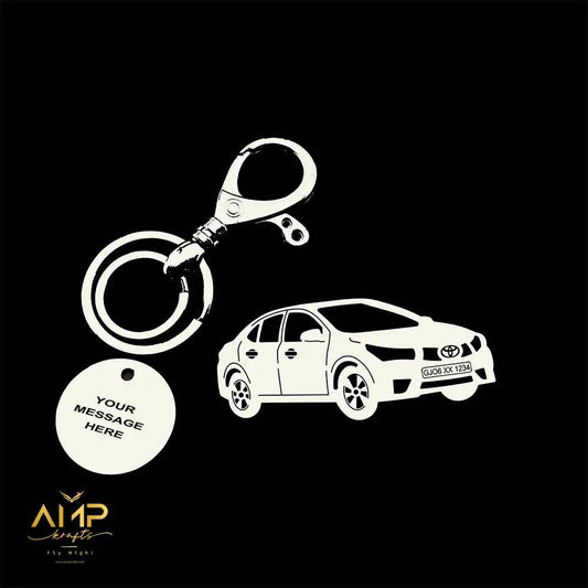 Personalised Toyota Corolla Altis keychain in silver stainless steel 304 with car number engraving