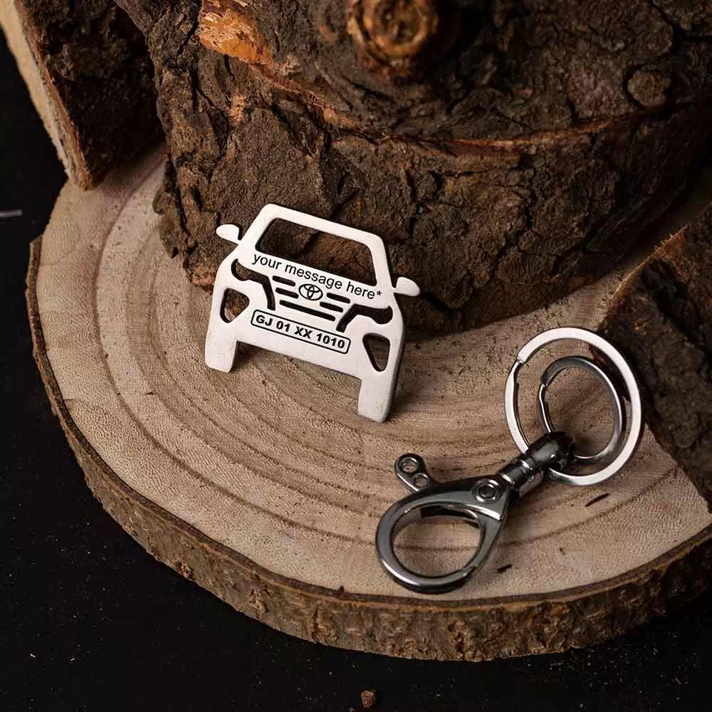 Personalized Toyota Fortuner keychain silver finish