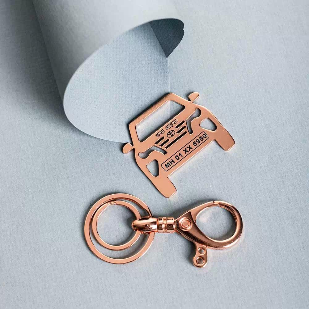 Rose gold Fortuner keychain personalized with name engraving