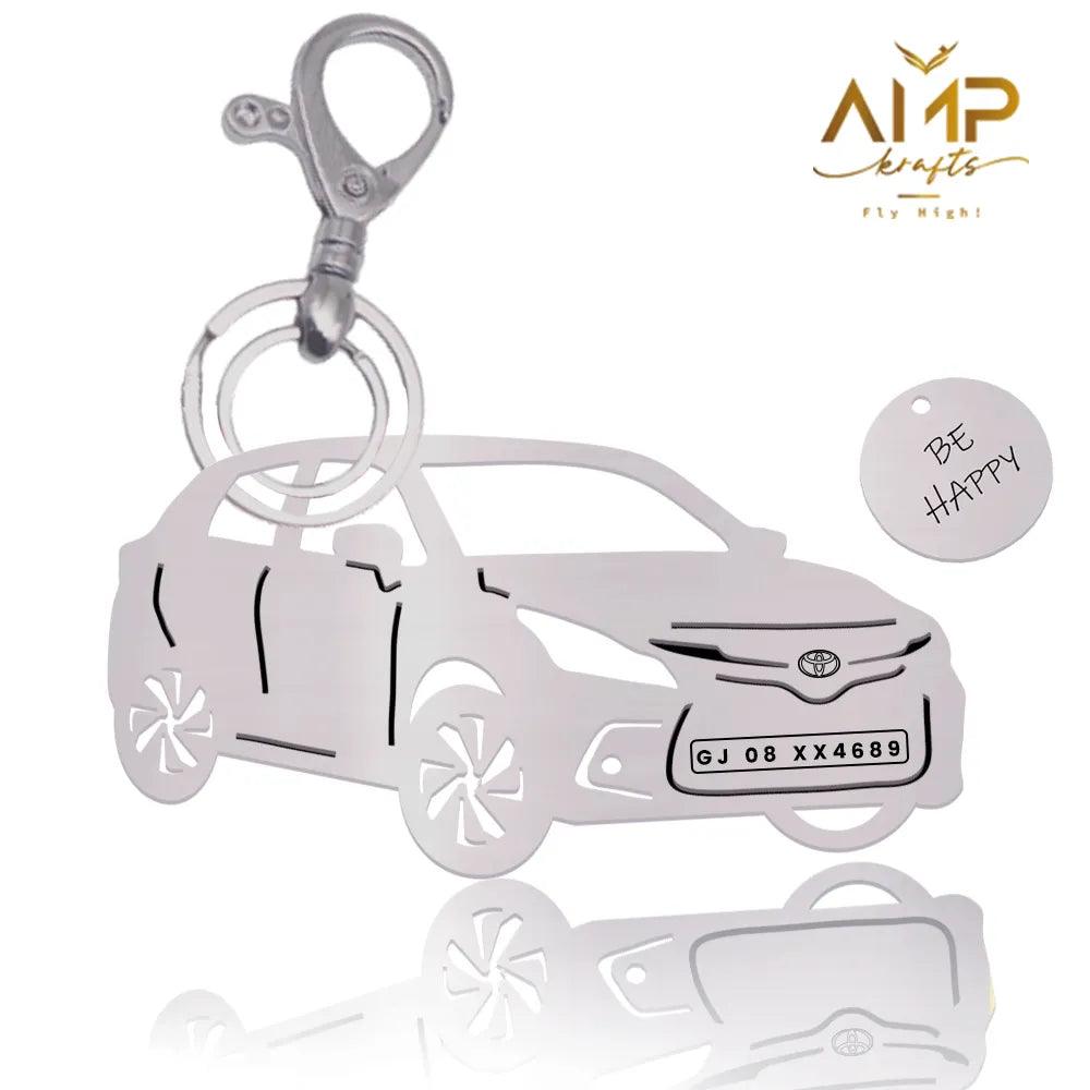 Personalized keychain for Toyota Glanza New Model Keychain, Name & number plate keychain , gift for men , drive safe keychains