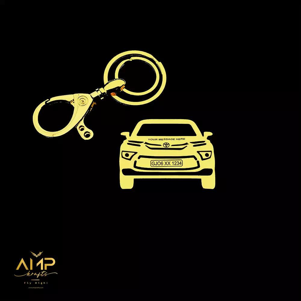 Customized Toyota Hyryder name keychain gold brass