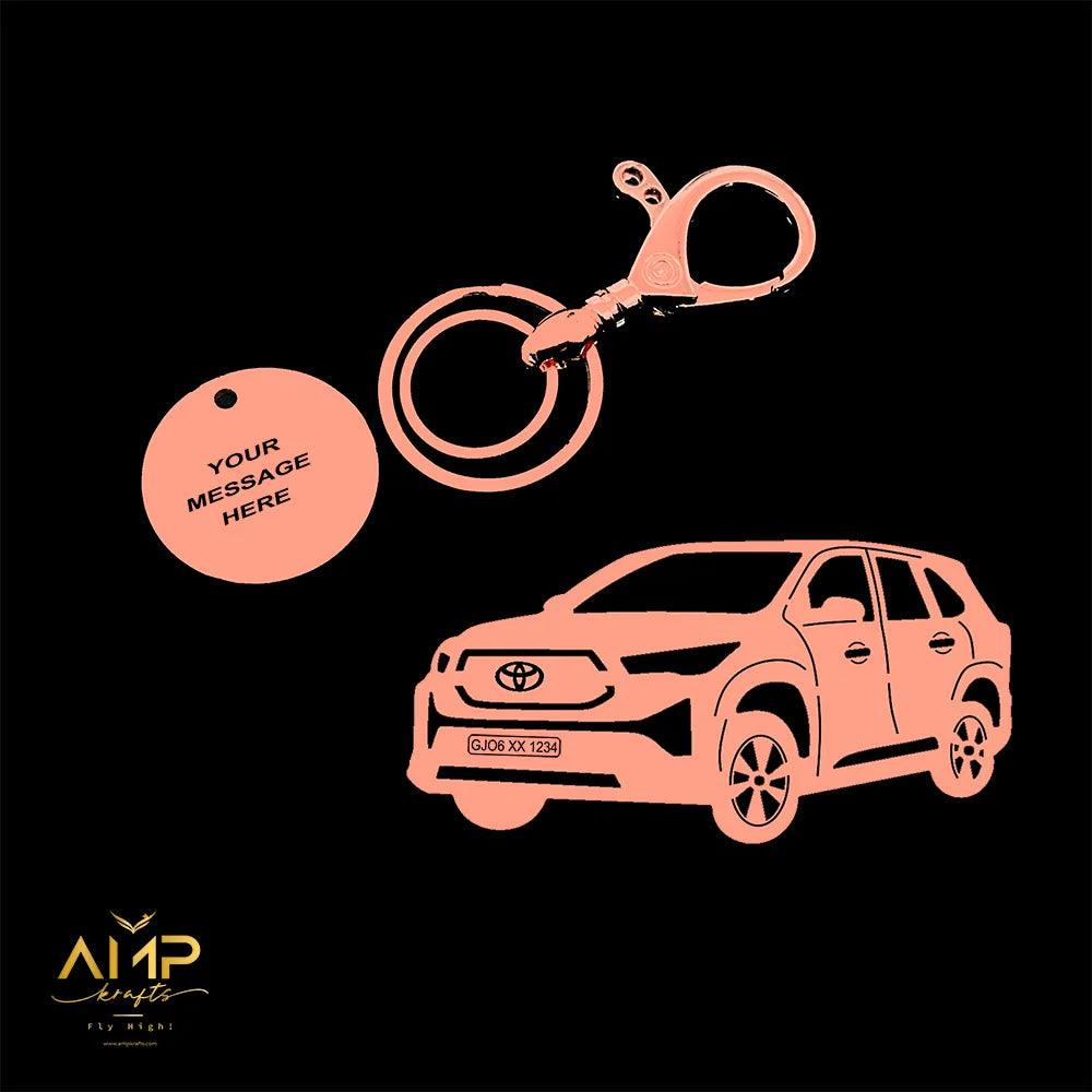 Rose gold Toyota Innova Hycross keychain, engraved with car name, perfect husband birthday gift