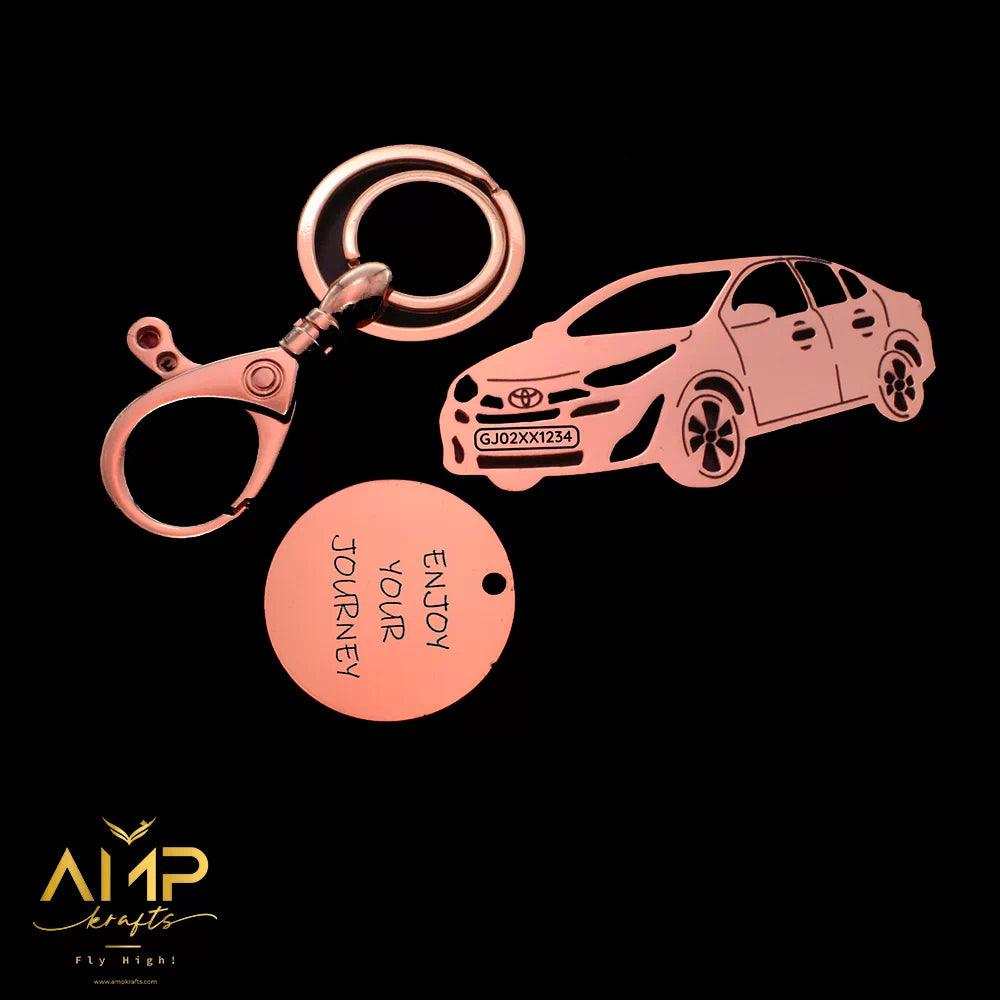 Toyota Yaris 2018 silver stainless steel personalized keychain