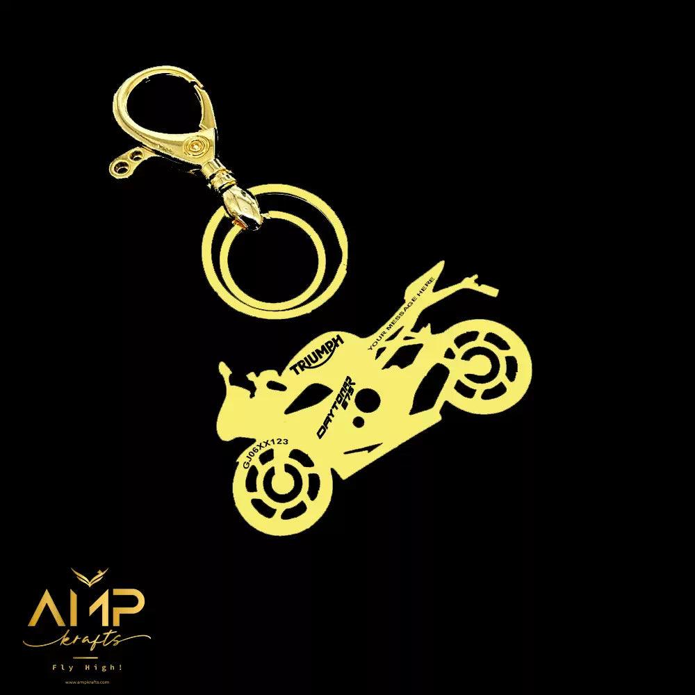 Personalized Triumph Daytona 675R 2015 keychain with custom name engraving