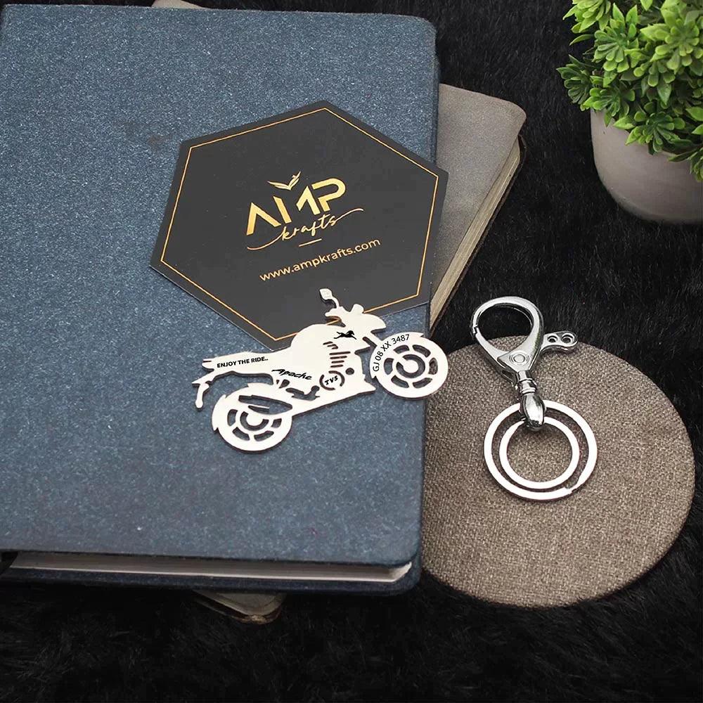 Personalized TVS Apache RTR 160 4V keychain with custom name engraving