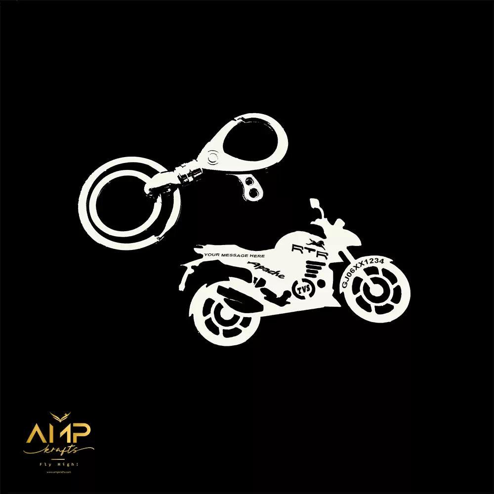 Personalized TVS Apache RTR 200 4V keychain with custom name engraving